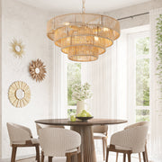 Bohemian Style Woven Pendant Light 19.7 Inch Rattan Ligh Large Rattan Pendant Light With 4-Tier Rattan Chandelier--Wood