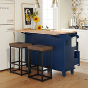 Farmhouse Kitchen Island Set With Drop Leaf and 2 Seatings,Dining Table Set With Storage Cabinet, Drawers and Towel Rack