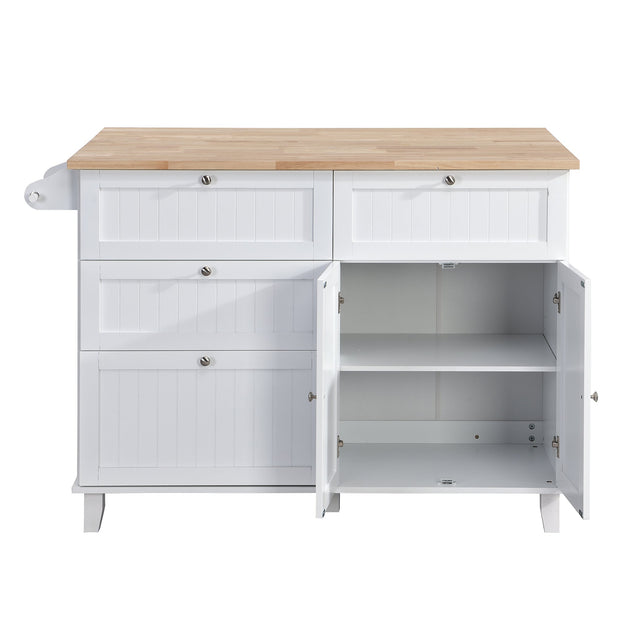 Farmhouse Kitchen Island Set With Drop Leaf and 2 Seatings,Dining Table Set With Storage Cabinet, Drawers and Towel Rack