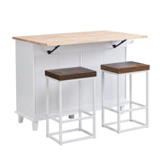 Farmhouse Kitchen Island Set With Drop Leaf and 2 Seatings,Dining Table Set With Storage Cabinet, Drawers and Towel Rack