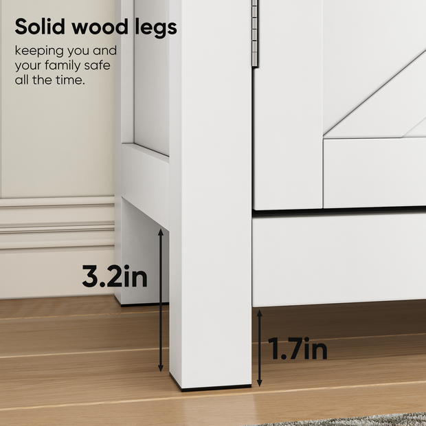 Farmhouse Storage Cabinet With Drawer and Adjustable Shelf, White Kitchen Cabinet With Walnut Countertop,  Modern Coffee