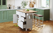 Farmhouse Kitchen Island Set With Drop Leaf and 2 Seatings,Dining Table Set With Storage Cabinet, Drawers and Towel Rack