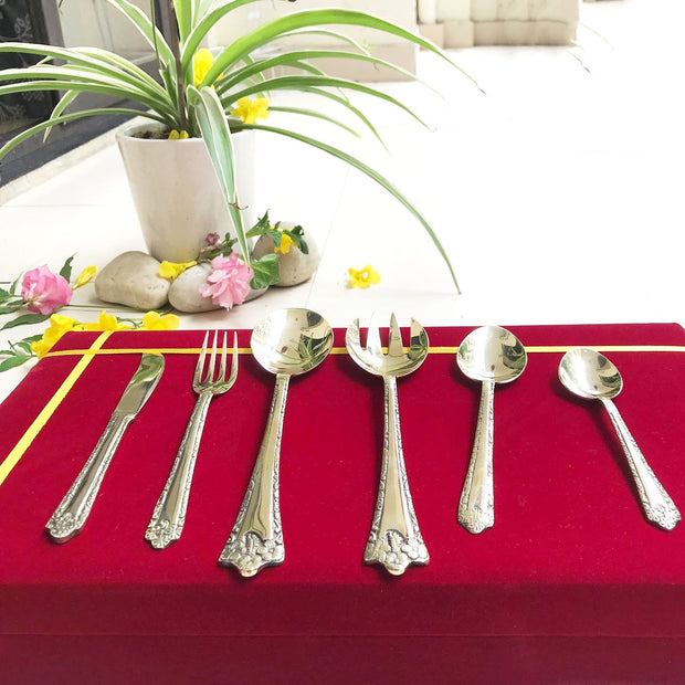 27-Piece Handcrafted Brass Cutlery Set | Premium Traditional Brass Flatware for Elegant Dining | Sustainable & Antique F