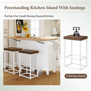 Farmhouse Kitchen Island Set With Drop Leaf and 2 Seatings,Dining Table Set With Storage Cabinet, Drawers and Towel Rack