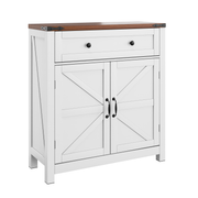 Farmhouse Storage Cabinet With Drawer and Adjustable Shelf, White Kitchen Cabinet With Walnut Countertop,  Modern Coffee
