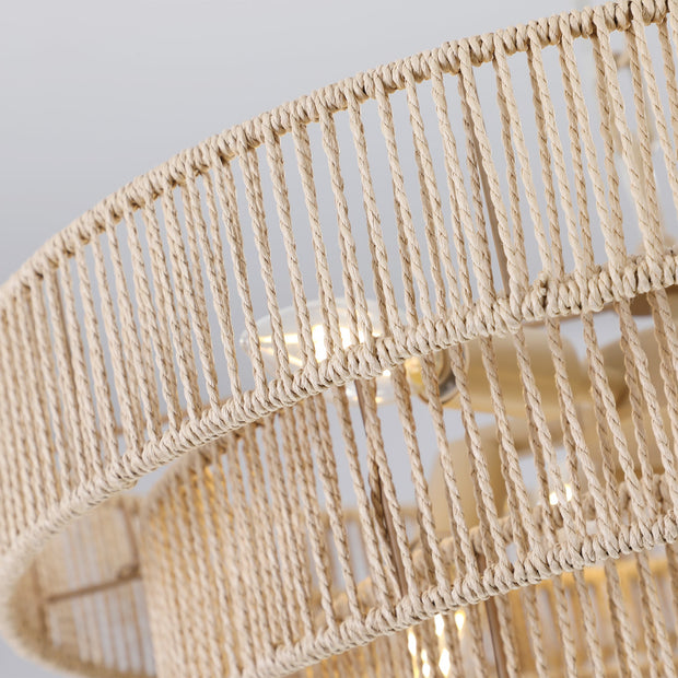 Bohemian Style Woven Pendant Light 19.7 Inch Rattan Ligh Large Rattan Pendant Light With 4-Tier Rattan Chandelier--Wood