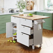 Farmhouse Kitchen Island Set With Drop Leaf and 2 Seatings,Dining Table Set With Storage Cabinet, Drawers and Towel Rack