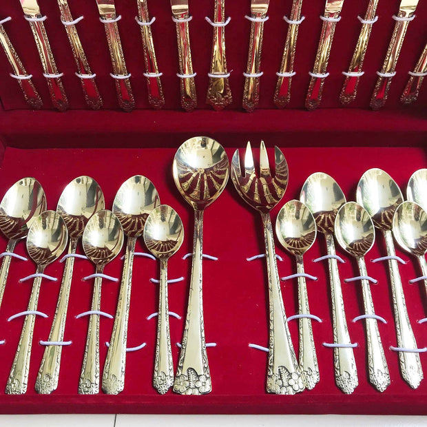 27-Piece Handcrafted Brass Cutlery Set | Premium Traditional Brass Flatware for Elegant Dining | Sustainable & Antique F