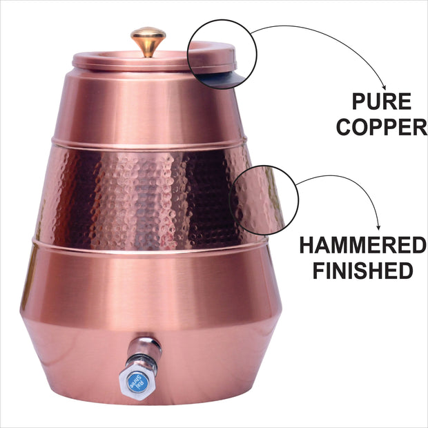 Pure Copper Water Dispenser Conical Half Hammered Designed Capacity 5000 ML.