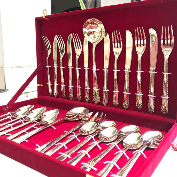27-Piece Handcrafted Brass Cutlery Set | Premium Traditional Brass Flatware for Elegant Dining | Sustainable & Antique F