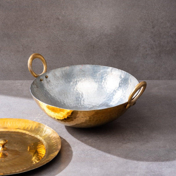 Handcrafted Brass Kadhai With Round Base - Traditional Indian Cookware for Authentic Cooking
