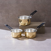 Set of 3 Brass Saucepans (1L, 1.5L, 2L) | Handcrafted Durable Cookware | Eco-Friendly Indian Cooking Pots