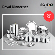 Steel Royal Dinner Set 57 Pieces Laser Engraving Design | Family Dinnerware Set