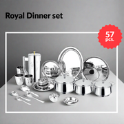 Steel Royal Dinner Set 57 Pieces Laser Engraving Design | Family Dinnerware Set