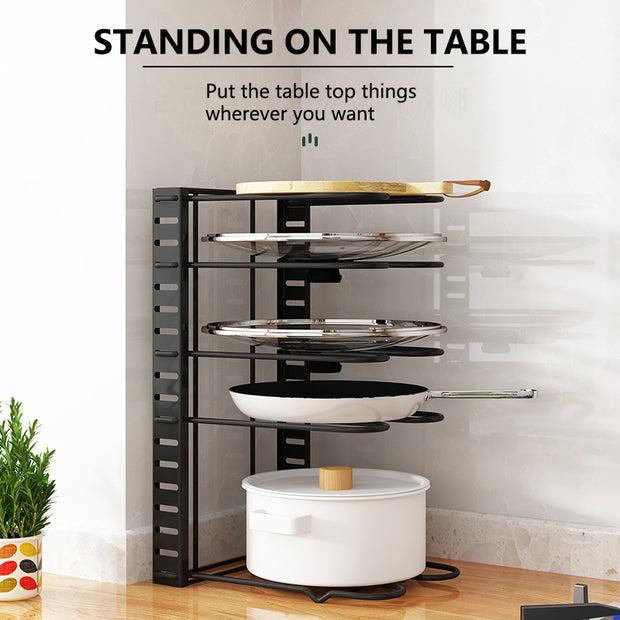 10-Tier Pots and Pans Organizer Rack Adjustable Pot Lid Holders Pan Rack Lid Organizer With 3 DIY Methods Storage Holders