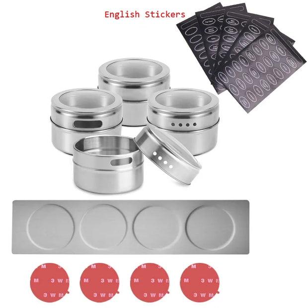 Magnetic Spice Jars With Wall Mounted Rack Stainless Steel Spice Containers