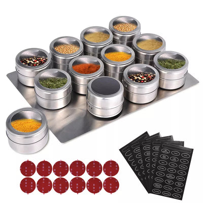 Magnetic Spice Jars With Wall Mounted Rack Stainless Steel Spice Containers