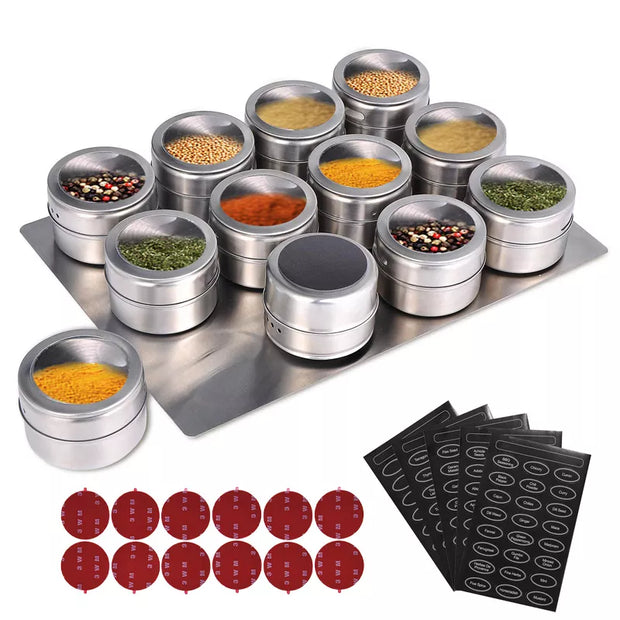 Magnetic Spice Jars With Wall Mounted Rack Stainless Steel Spice Containers