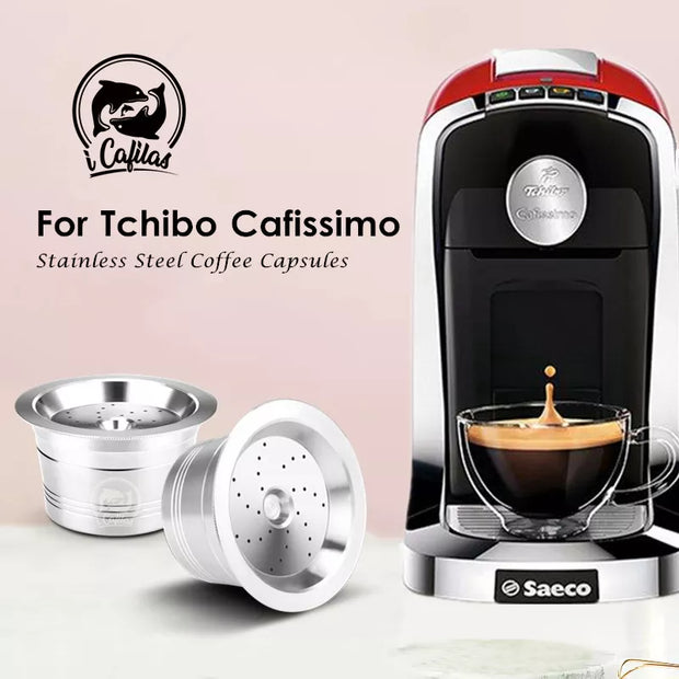 For Caffitaly Tchibo Cafissimo ALDI Expressi Refillable K-Fee Coffee Capsule Pod Filters Stainless Steel Tamper Spoon