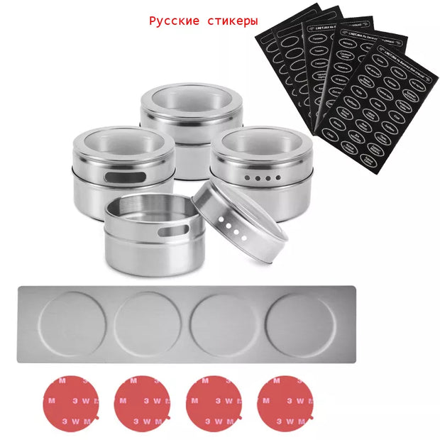 Magnetic Spice Jars With Wall Mounted Rack Stainless Steel Spice Containers