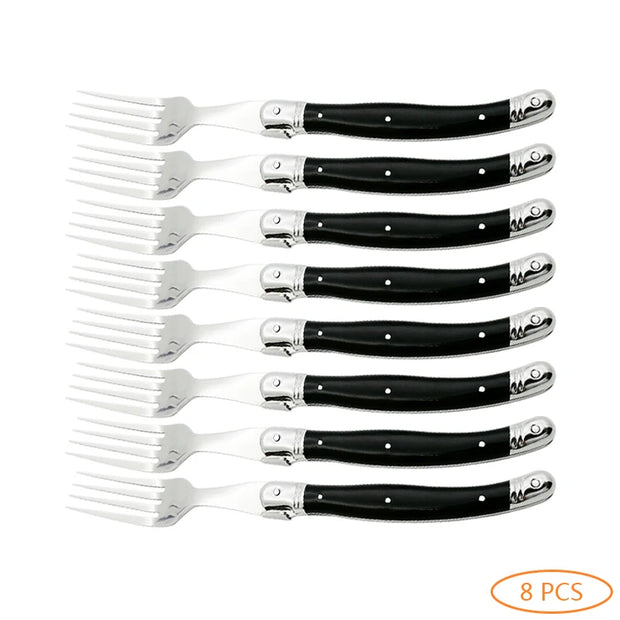 4/6/8/10pcs Laguiole Black Steak Knife Forks Stainless Steel Dinner Knives Table Fork Black Cutlery Restaurant Kitchen Tableware