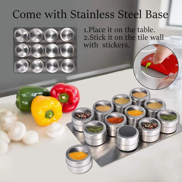 Magnetic Spice Jars With Wall Mounted Rack Stainless Steel Spice Containers
