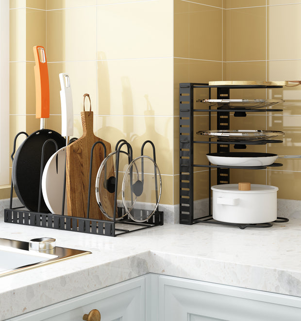 10-Tier Pots and Pans Organizer Rack Adjustable Pot Lid Holders Pan Rack Lid Organizer With 3 DIY Methods Storage Holders