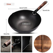 Konco Pure Iron Wok Cast Iron Pan Non-Coated Pot General Use for Gas and Induction Cooker 32cm Chinese Wok Cookware Pan