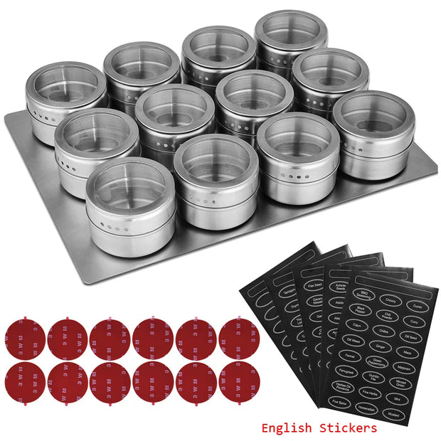 Magnetic Spice Jars With Wall Mounted Rack Stainless Steel Spice Containers