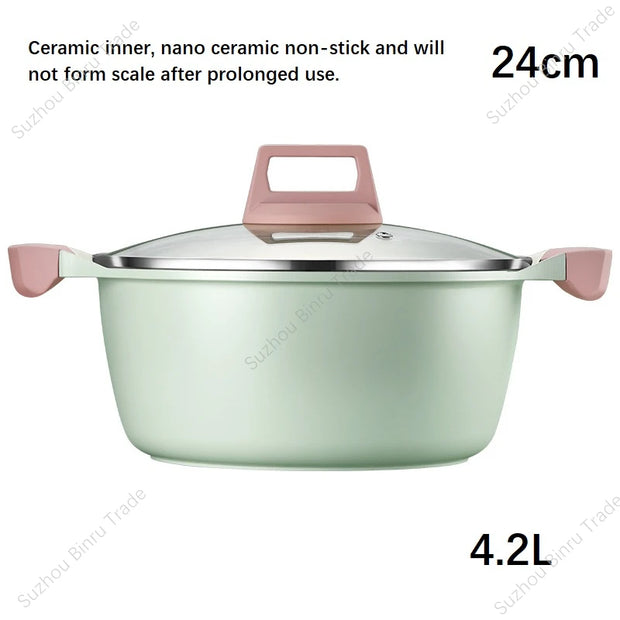 Nordic Style Green Healthy Nano Non-Stick Ceramic Coating Nonstick Cookware Cooking Soup & Stock Pots and Pans Set