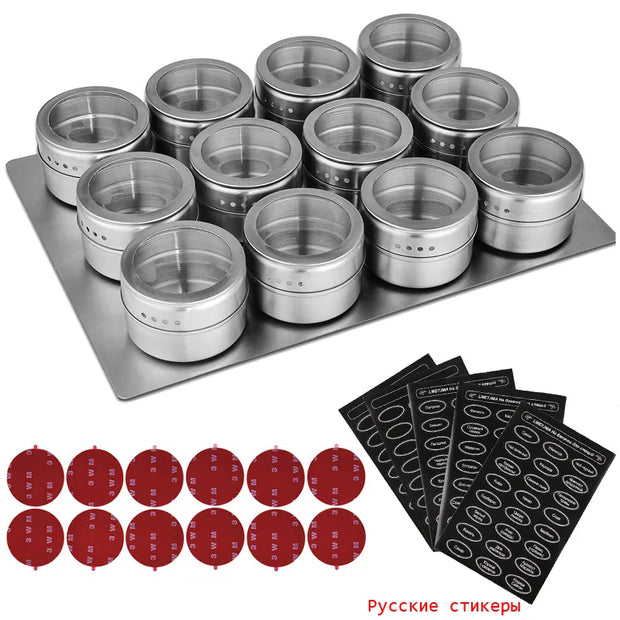 Magnetic Spice Jars With Wall Mounted Rack Stainless Steel Spice Containers