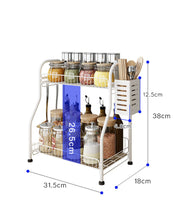 Hot Sale Cabinet Accessories Kitchen Organizer Storage Shelf Metal 2 Tier Black Table Spice Rack With Chopsticks Holder