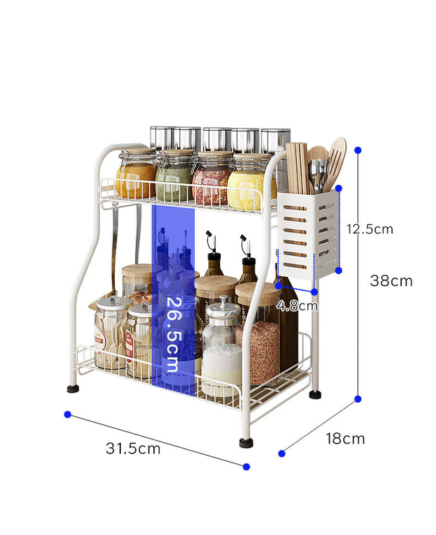 Hot Sale Cabinet Accessories Kitchen Organizer Storage Shelf Metal 2 Tier Black Table Spice Rack With Chopsticks Holder