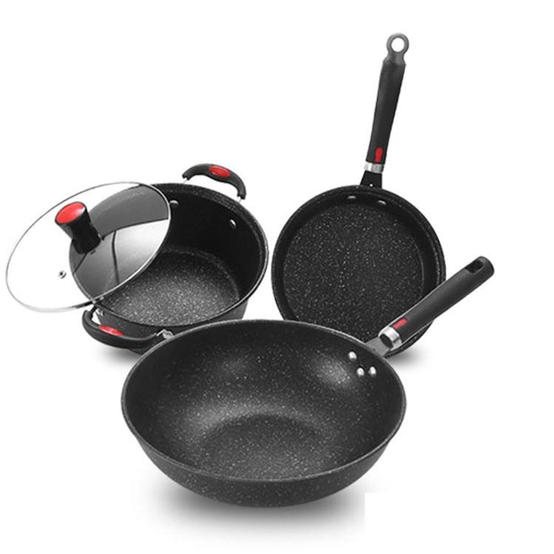 Factory Stock 3 Pieces Cookware Pans and Pot, Nonstick Pots and Pans Set, Nonstick Stone Cookware Kitchen Cooking Set