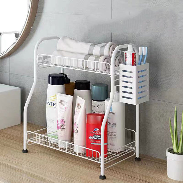 Hot Sale Cabinet Accessories Kitchen Organizer Storage Shelf Metal 2 Tier Black Table Spice Rack With Chopsticks Holder
