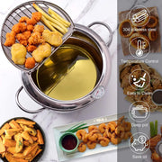 LMETJMA Japanese Deep Frying Pot With a Thermometer and a Lid 304 Stainless Steel Kitchen Tempura Fryer Pan 20 24 Cm KC0405
