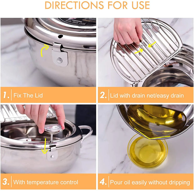 LMETJMA Japanese Deep Frying Pot With a Thermometer and a Lid 304 Stainless Steel Kitchen Tempura Fryer Pan 20 24 Cm KC0405