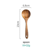1~7PCS Thailand Teak Natural Wood Tableware Spoon Ladle Turner Long Rice Colander Soup Skimmer Cooking Spoons Scoop Kitchen Tool