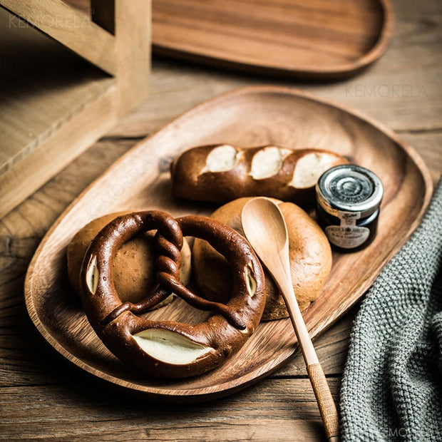 1/5pcs Lovesickness Wood Irregular Oval Solid Wood Pan Plate Fruit Dishes Saucer Tea Tray Dessert Dinner Plate Tableware Set