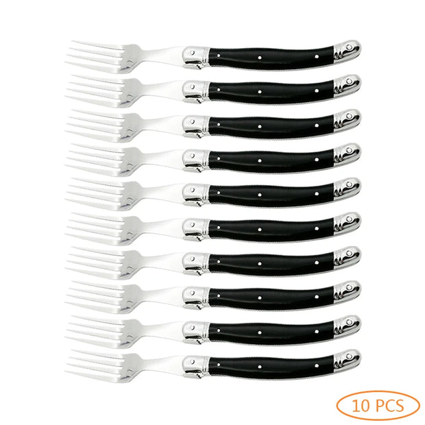 4/6/8/10pcs Laguiole Black Steak Knife Forks Stainless Steel Dinner Knives Table Fork Black Cutlery Restaurant Kitchen Tableware