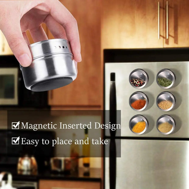 Magnetic Spice Jars With Wall Mounted Rack Stainless Steel Spice Containers