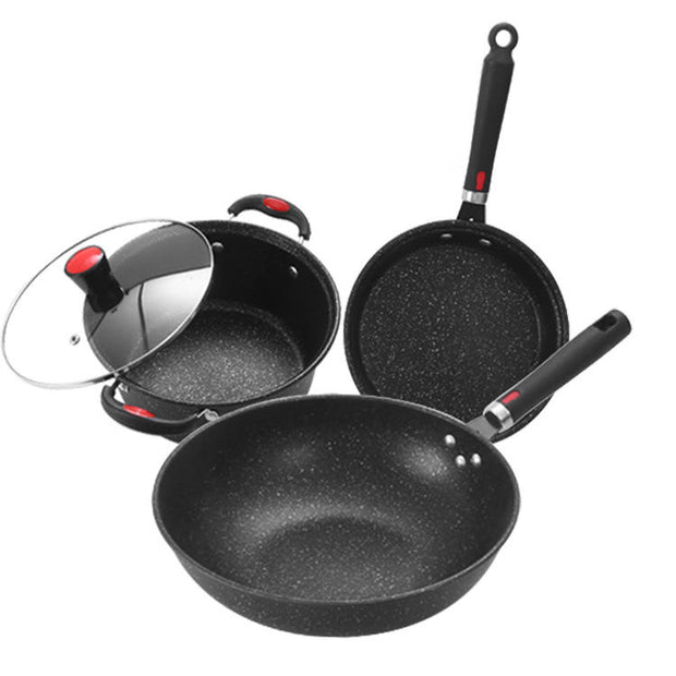 Factory Stock 3 Pieces Cookware Pans and Pot, Nonstick Pots and Pans Set, Nonstick Stone Cookware Kitchen Cooking Set