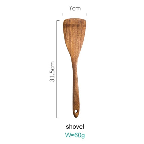 1~7PCS Thailand Teak Natural Wood Tableware Spoon Ladle Turner Long Rice Colander Soup Skimmer Cooking Spoons Scoop Kitchen Tool