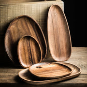 1/5pcs Lovesickness Wood Irregular Oval Solid Wood Pan Plate Fruit Dishes Saucer Tea Tray Dessert Dinner Plate Tableware Set