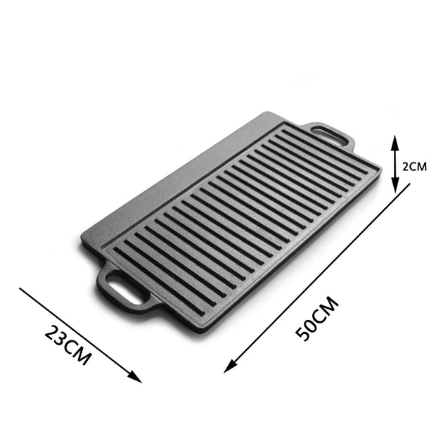 Cast Iron Outdoor Baking Tray Double-Sided Skillet Frying Pan Iron Plate Cast Iron Pan BBQ Griddles Cookware
