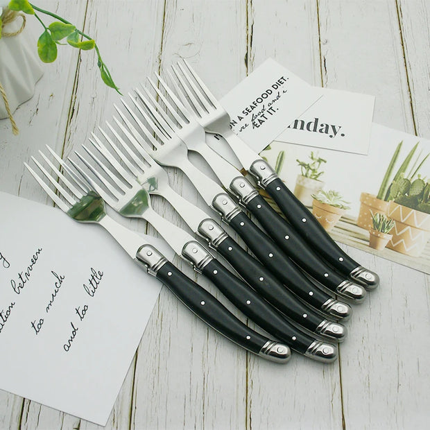 4/6/8/10pcs Laguiole Black Steak Knife Forks Stainless Steel Dinner Knives Table Fork Black Cutlery Restaurant Kitchen Tableware