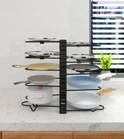 10-Tier Pots and Pans Organizer Rack Adjustable Pot Lid Holders Pan Rack Lid Organizer With 3 DIY Methods Storage Holders