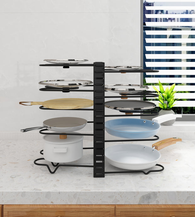 10-Tier Pots and Pans Organizer Rack Adjustable Pot Lid Holders Pan Rack Lid Organizer With 3 DIY Methods Storage Holders