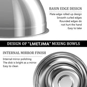 LMETJMA Stainless Steel Mixing Bowls Non Slip Nesting Whisking Bowls Set Kitchen Mixing Bowls for Salad Cooking Baking KC0257