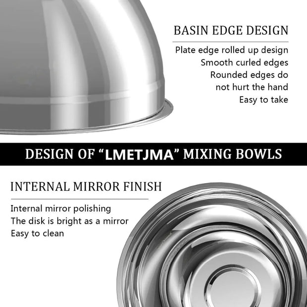 LMETJMA Stainless Steel Mixing Bowls Non Slip Nesting Whisking Bowls Set Kitchen Mixing Bowls for Salad Cooking Baking KC0257